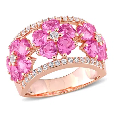 Amour 5 1/4 Ct Tgw Created Pink And White Sapphire Floral Ring In Rose Plated Sterling Silver