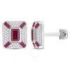 Amour 5-1/4ct Tgw Octagon And Baguette-cut Created Ruby And Created White Sapphire Cufflinks In Ster In White