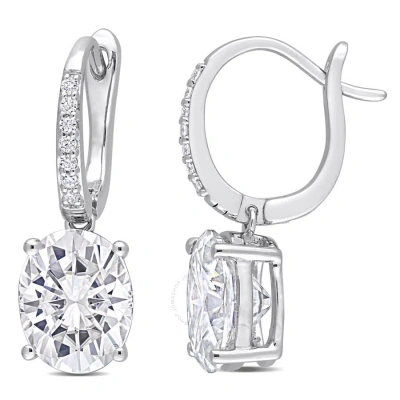 Amour 5 1/5 Ct Dew Oval Created Moissanite Drop Earrings In Sterling Silver In Metallic