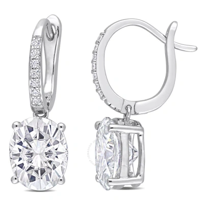 Amour 5 1/5 Ct Dew Oval Created Moissanite Drop Earrings In Sterling Silver In White