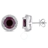 AMOUR AMOUR 5 1/5 CT TGW RHODOLITE AND 1/4 CT TDW DIAMOND STUD EARRINGS IN 14K WHITE GOLD