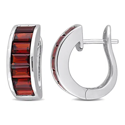 Amour 5 1/6 Ct Tgw Garnet Hoop Earrings In Sterling Silver In White