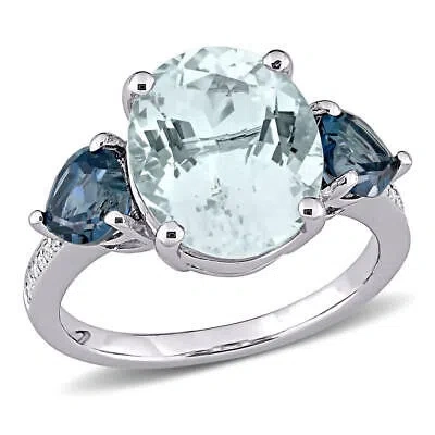 Pre-owned Amour 5 1/6 Ct Tgw Ice Aquamarine, London-blue Topaz And Diamond-accent 3-stone In White