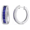 Amour 5 1/8 Ct Tgw Baguette Created Blue Sapphire Created White Sapphire Hoop Earrings In Sterling S In White