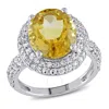 AMOUR AMOUR 5 2/5 CT TGW OVAL CUT CITRINE AND CREATED WHITE SAPPHIRE DOUBLE HALO RING IN STERLING SILVER