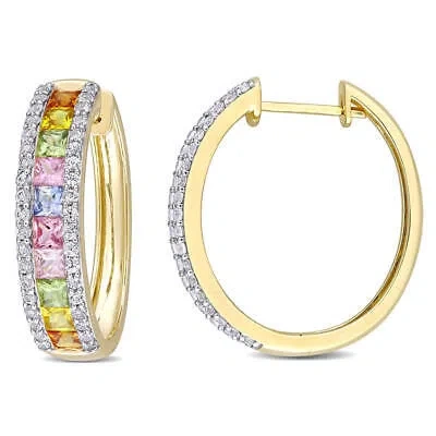 Pre-owned Amour 5 3/4 Ct Tgw Multi-color Sapphire Hoop Earrings In 14k Yellow Gold