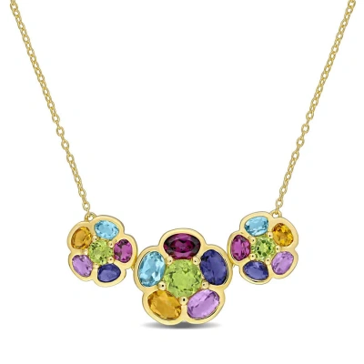 Amour 5 3/4 Ct Tgw Rhodolite Swiss-blue Topaz Citrine Amethyst Iolite Peridot Flower Pendant With Ch In Gold