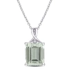 AMOUR AMOUR 5 3/8 CT TGW OCTAGON GREEN QUARTZ AND WHITE TOPAZ PENDANT WITH CHAIN IN STERLING SILVER