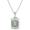 Amour 5 3/8 Ct Tgw Octagon Green Quartz And White Topaz Pendant With Chain In Sterling Silver In White