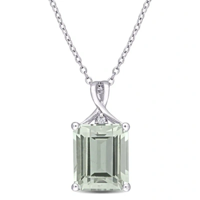 Amour 5 3/8 Ct Tgw Octagon Green Quartz And White Topaz Pendant With Chain In Sterling Silver