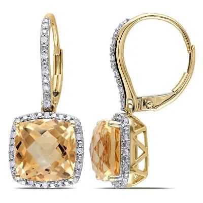 Pre-owned Amour 5 45 Ct Tgw Cushion Cut Citrine And 1/5 Ct Tw Diamond Halo Leverback In White