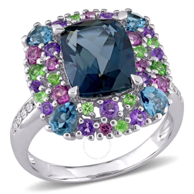 Amour 5 4/5 Ct Tgw Multi Gemstone And Diamond Square Cocktail Ring In Sterling Silver In Blue
