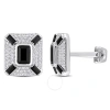 AMOUR AMOUR 5-4/5CT TGW OCTAGON AND BAGUETTE-CUT CREATED BLACK SAPPHIRE AND WHITE SAPPHIRE CUFFLINKS IN ST