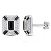 Amour 5-4/5ct Tgw Octagon And Baguette-cut Created Black Sapphire And White Sapphire Cufflinks In St In White
