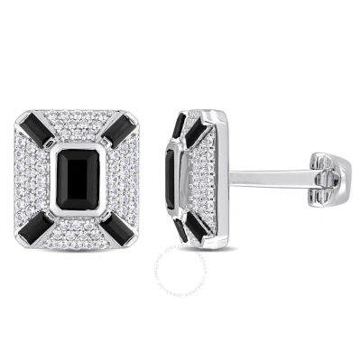 Amour 5-4/5ct Tgw Octagon And Baguette-cut Created Black Sapphire And White Sapphire Cufflinks In St