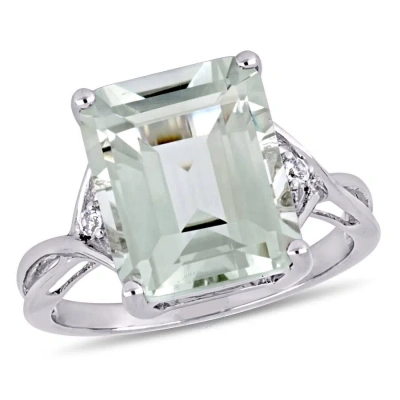 Amour 5 5/8 Ct Tgw Emerald Cut Green Quartz And White Topaz Twist Ring In Sterling Silver In Metallic
