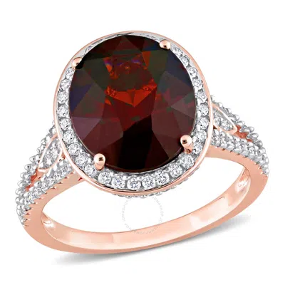 Amour 5 5/8 Ct Tgw Garnet And 3/4 Ct Tw Diamond Oval Halo Cocktail Ring In 14k Rose Gold