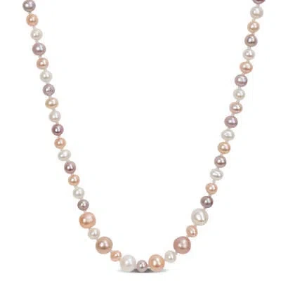 Pre-owned Amour 5-6mm & 8-8.5mm Multi-color Freshwater Cultured Pearl Endless Necklace, 80 In White
