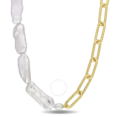 Amour 5-7 Mm Cultured Freshwater Keshi Pearl And 7 Mm Link Chain Necklace In 18k Gold Plated Sterlin In Yellow