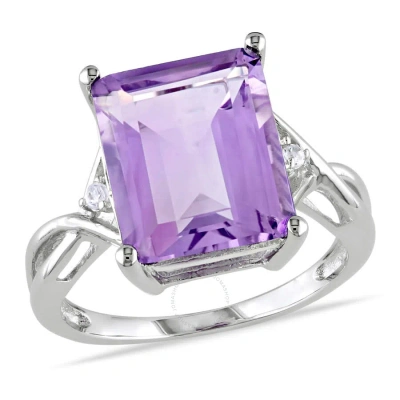 Amour 5 7/8 Ct Tgw Emerald Cut Amethyst White Topaz Ring In Sterling Silver In Blue