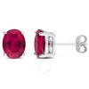 AMOUR AMOUR 5 7/8 CT TGW OVAL CREATED RUBY STUD EARRINGS IN STERLING SILVER