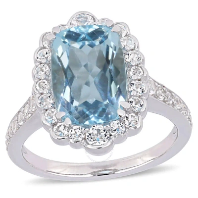 Amour 5 7/8 Ct Tgw Sky-blue Topaz And White Topaz Halo Cocktail Ring In Sterling Silver