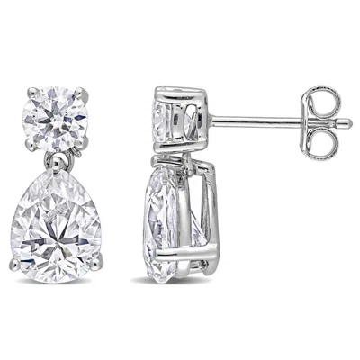 Amour Sterling Silver 5 Ct Dew Created Moissanite Two-stone Earrings In White