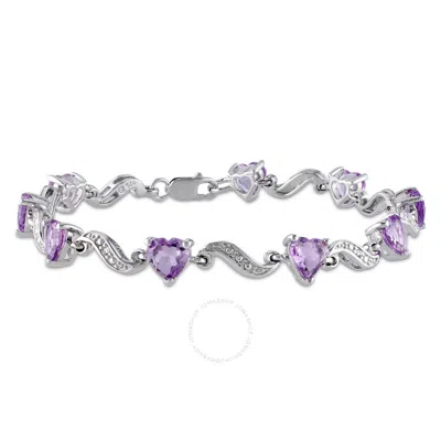 Amour 5 Ct Tgw Amethyst And Diamond Heart S-link Bracelet In Sterling Silver In Metallic