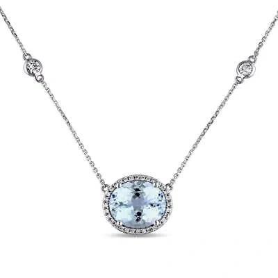 Pre-owned Amour 5 Ct Tgw Aquamarine And White Sapphire And 1/6 Ct Tw Diamond Halo Station
