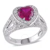 AMOUR AMOUR 5 CT TGW CREATED RUBY AND CREATED WHITE SAPPHIRE HEART HALO SPLIT SHANK RING IN STERLING SILVE