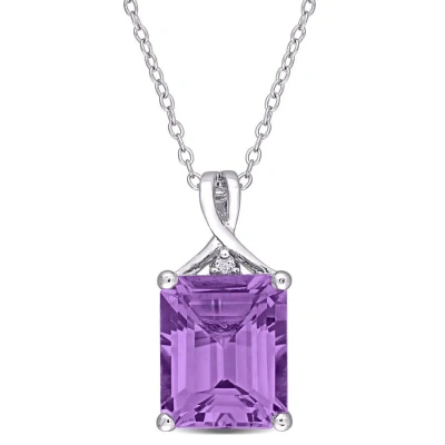 Amour 5 Ct Tgw Octagon Amethyst And White Topaz Pendant With Chain In Sterling Silver