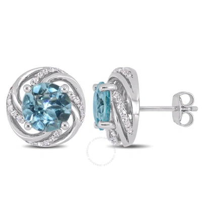 Amour 5 Ct Tgw Sky Blue Topaz And White Topaz Stud Earrings In Sterling Silver