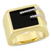 Amour 5 Ct Tgw Square Black Onyx And 1/6 Ct Tw Diamond Men's Ring In Yellow Plated Sterling Silver In Yellow