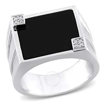 Amour 5 Ct Tgw Square Black Onyx And Diamond Accent Men's Ring In Sterling Silver In Metallic