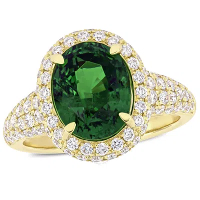 Amour 5 Ct Tgw Tsavorite And 1 1/3 Ct Tw Diamond Double Halo Cocktail Ring In 14k Yellow Gold