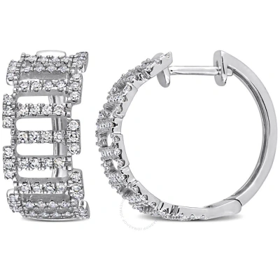 Amour 5/8 Ct Tdw Diamond Linear Hoop Earrings In 14k White Gold In Metallic