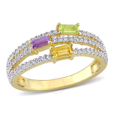 Amour 5/8 Ct Tgw Citrine Peridot Amethyst And White Topaz Spilt Shank Ring In Yellow Plated Sterling