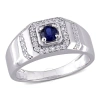AMOUR AMOUR 5/8 CT TGW CREATED BLUE SAPPHIRE AND CREATED WHITE SAPPHIRE MEN'S RING IN STERLING SILVER