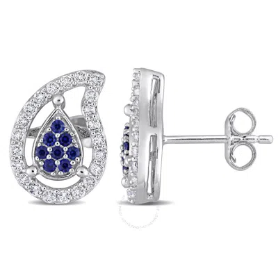 Amour 5/8 Ct Tgw Created Blue Sapphire And White Topaz Teardrop Earrings In Sterling Silver