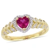 AMOUR AMOUR 5/8 CT TGW CREATED RUBY AND DIAMOND HALO HEART RING IN 10K YELLOW GOLD