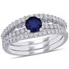 AMOUR AMOUR 5/8 CT TGW DIFFUSED SAPPHIRE AND 5/8 CT TW DIAMOND BRIDAL SET RING IN 14K WHITE GOLD