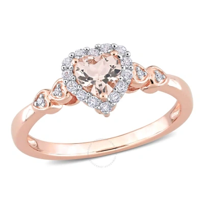 Amour 5/8 Ct Tgw Morganite White Topaz And Diamond Accent Heart Ring In Rose Plated Sterling Silver In Pink
