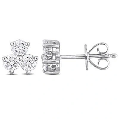 Pre-owned Amour 5/8 Ct Tw Diamond 3-stone Stud Earrings In Platinum In White