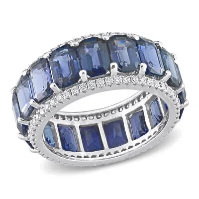 Pre-owned Amour 5/8 Ct Tw Diamond And 11 7/8 Ct Tgw Dark Blue Sapphire Eternity Ring In In White
