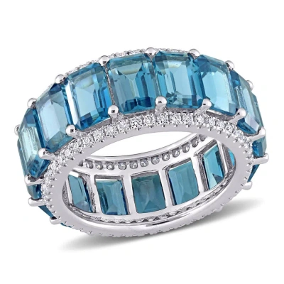 Amour 5/8 Ct Tw Diamond And 11 7/8 Ct Tgw London Blue Topaz Eternity Ring In 14k White Gold