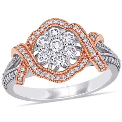 Amour 5/8 Ct Tw Diamond Floral Twist Ring In 10k White And Rose Gold In Metallic