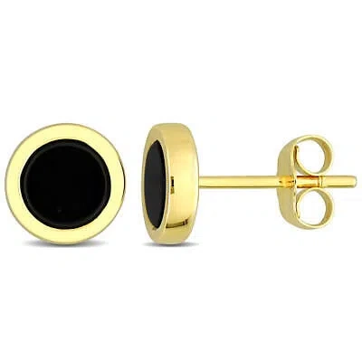 Pre-owned Amour 5/8ct Tgw Black Onyx Round Stud Earrings In 14k Yellow Gold