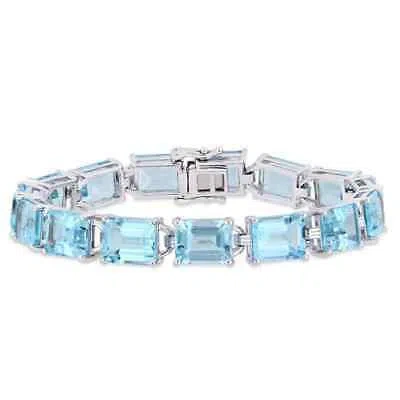 Pre-owned Amour 59 3/4 Ct Tgw Emerald-cut Sky-blue Topaz Tennis Bracelet In Sterling