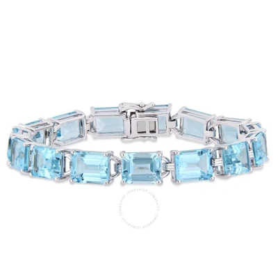 Amour 59 3/4 Ct Tgw Emerald-cut Sky-blue Topaz Tennis Bracelet In Sterling Silver