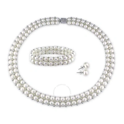 Amour 6 - 8 Mm Freshwater Cultured Pearl And Bead Double Row Strand In Silver / White